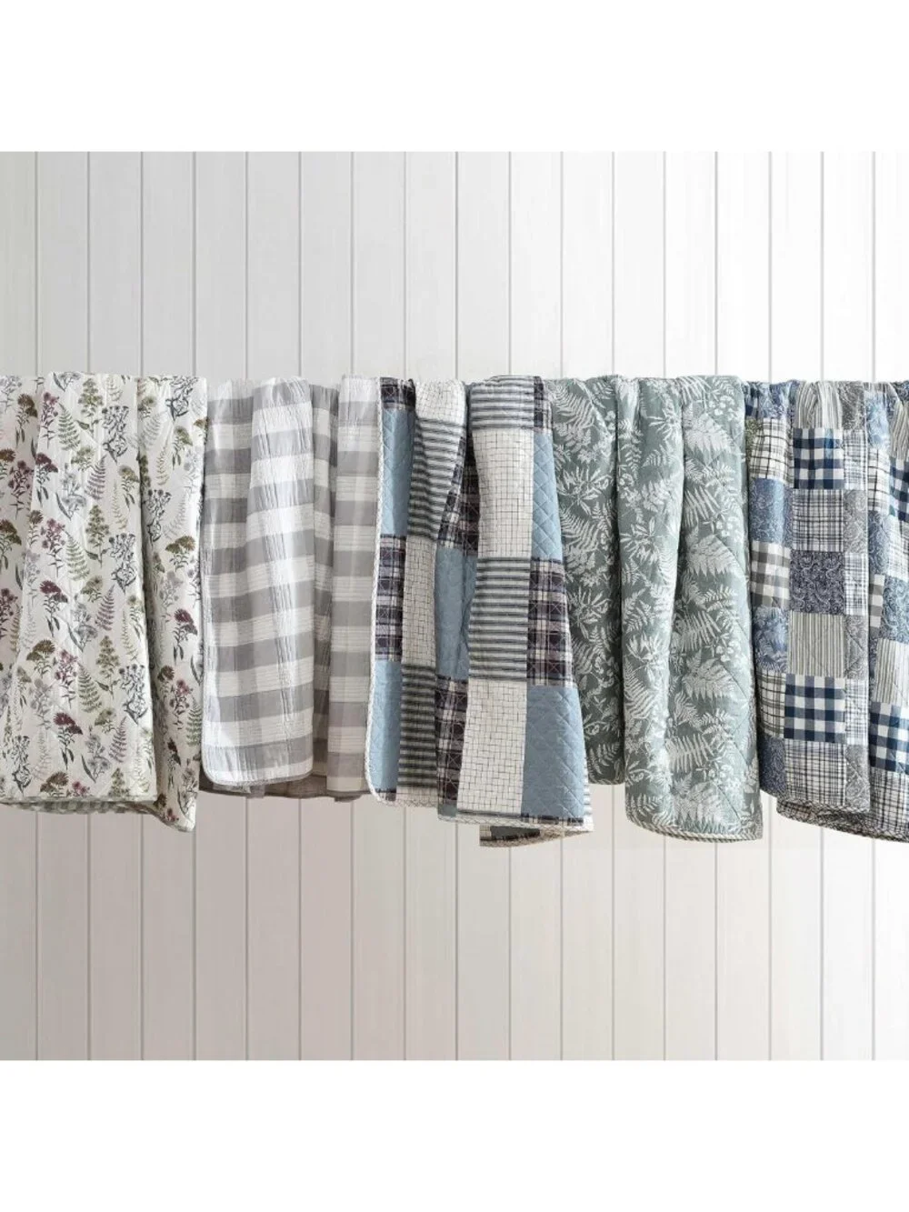 Reversible King Quilt Set - Cotton Bedding, Floral & Plaid Shams, Home Decor